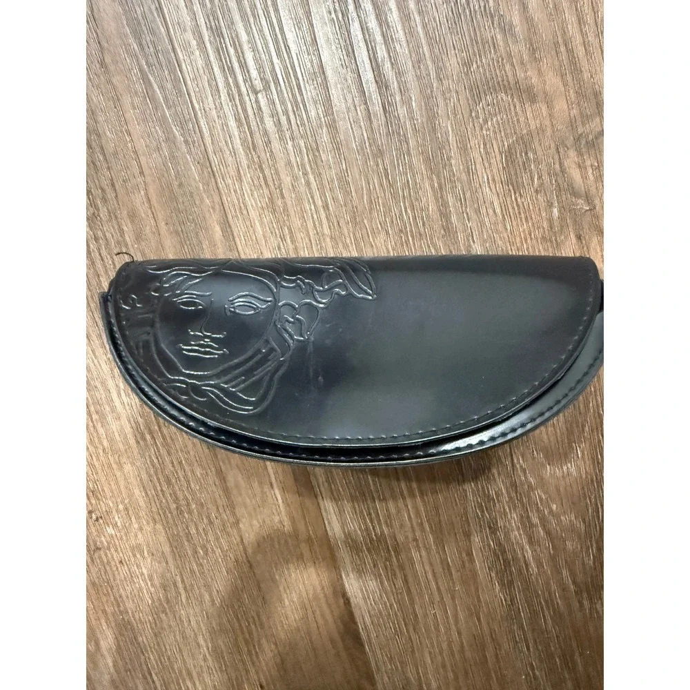 Versace Black‎ Medusa Embossed Sunglasses Case Semi Circle Hook and Loop Closure